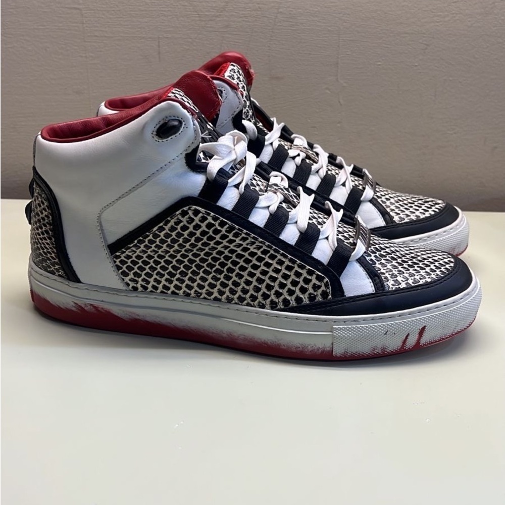 NWT Roberto Cavalli Leatger Black white red snakeskin  Sneakers